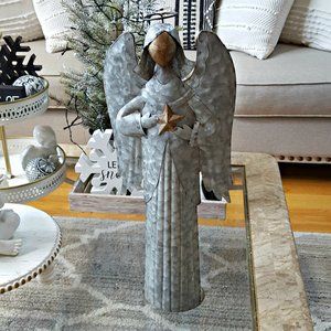 NEW! RUSTIC Farmhouse TALL 21" STANDING ANGEL W/STAR